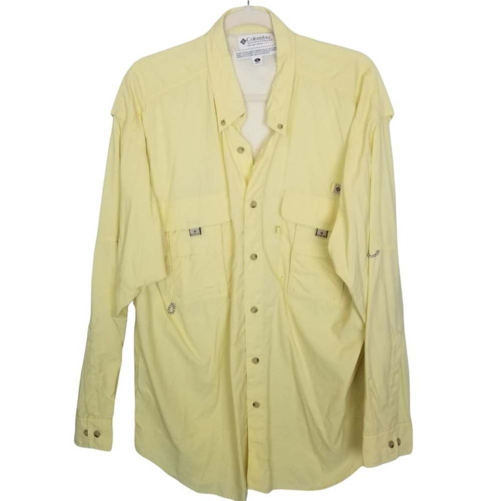 Columbia PFG Mens L Yellow Button Down Fishing Gea